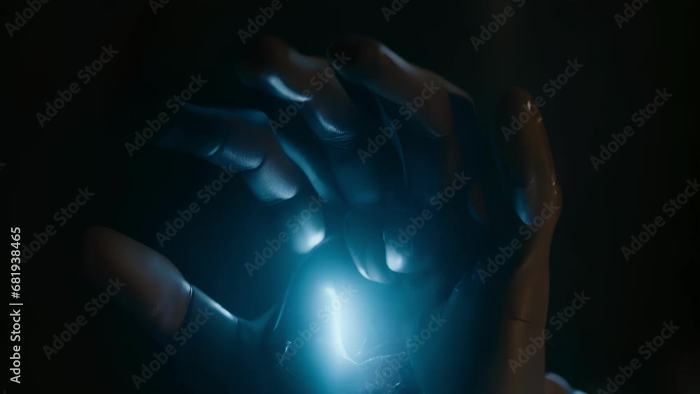 Poster a glowing een hand representing the ais ability to identify and prevent cyber attacks. . .