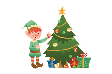 Obraz na płótnie Canvas Elf Decorate The Trees With Ornaments | Christmas Series