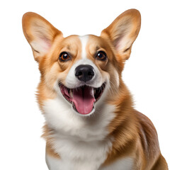 Close-up portrait of a corgi dog on transparent background cutout, PNG file.