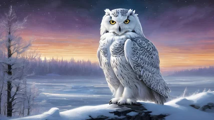 Photo sur Plexiglas Dessins animés de hibou owl in winter
