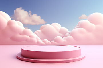 Background pink  podium and minimal cloud scene. 
