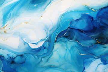 Background Blue marbled alcohol ink drawing effect.