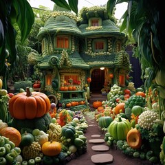 Vegetable Kingdom Fantasy vegetable garden with organic hut