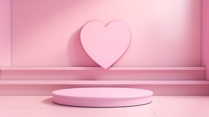 Pink heart and Circle podium mockup in Valentine day