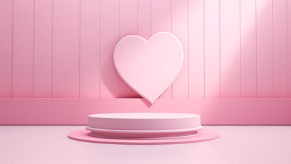 Pink heart and Circle podium mockup in Valentine day