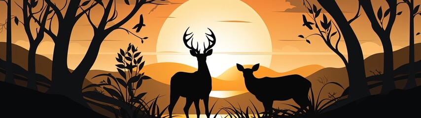 Tranquil Sunset Scene with Two Deer