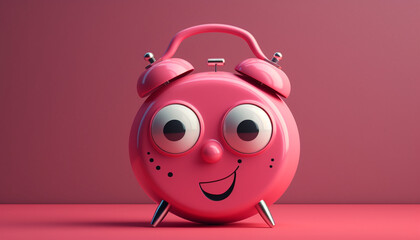 Cheerful cartoon clock smiling, waking up with joy and humor generated by AI