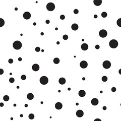 Randomly arranged black dots of different sizes isolated on a white background.  Abstract seamless pattern. Background for paper, cover, fabric, textile, interior decor.