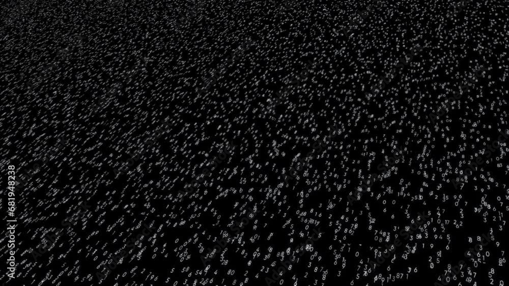 Poster endless quantity of numbers flying and blinking in digital space. animation. business or hacking tec