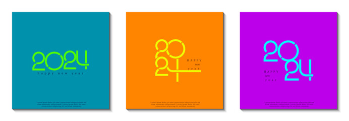 Creative concept of Happy New Year 2024 graphic. Collection of modern colored geometric backgrounds with copy space. top view scene. Vector Illustrator EPS