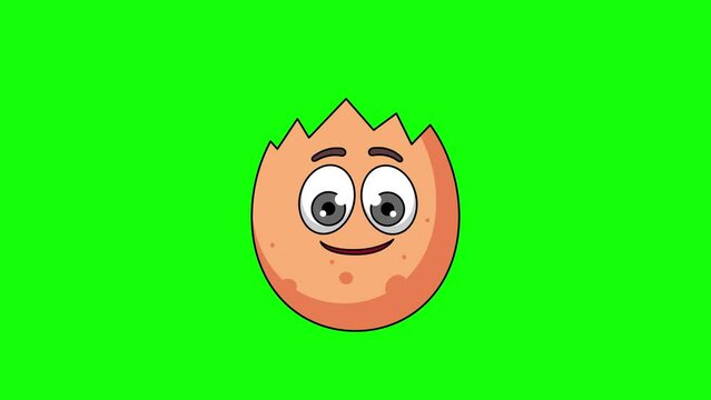 A laugh cracked egg cartoon face on a green background, loop animation