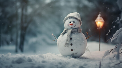 Obraz premium snowman in sunset