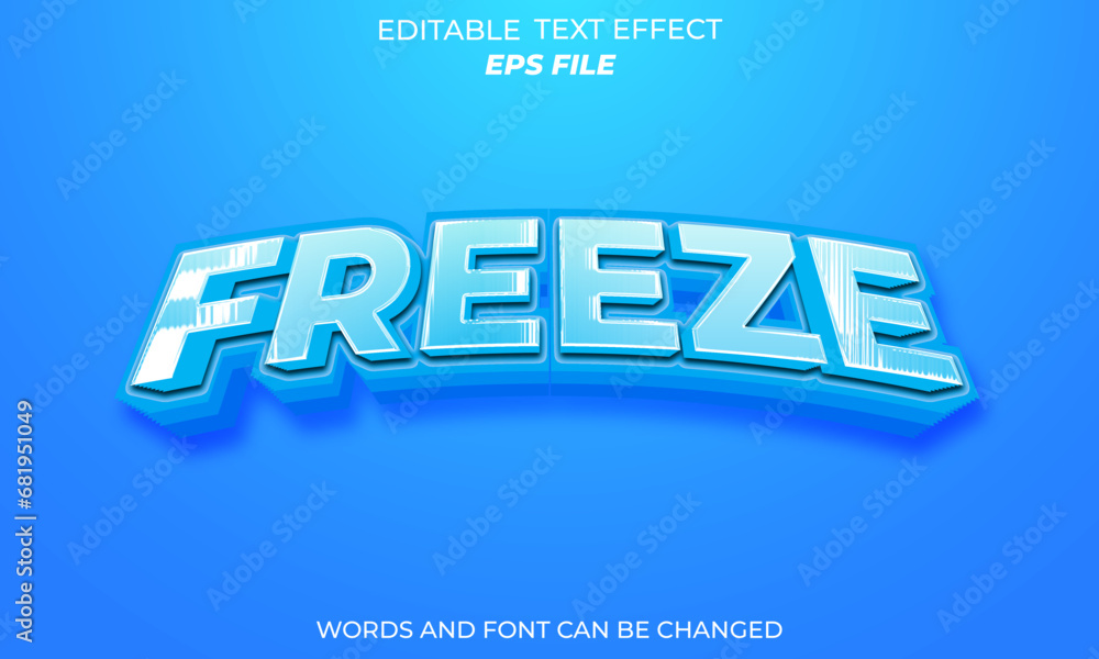 Poster freeze text effect, font editable, typography, 3d text. vector template