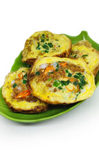 street food from Indonesia, Serabi egg. Serabi is shaped like a pancake whose main ingredients are rice flour topped with egg, oncom or egg and oncom