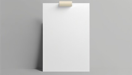 Blank white paper sheet mockup light gray background front view a4 poster adhesive tape copy space flier frame isolated stationery template postcard layout design banner billboard photo signs