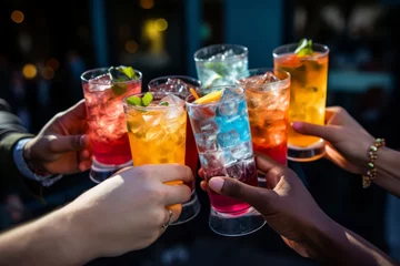  Celebrating Corporate Success: Teammates Cheering with Colorful Mocktails on New Year's Eve © aicandy