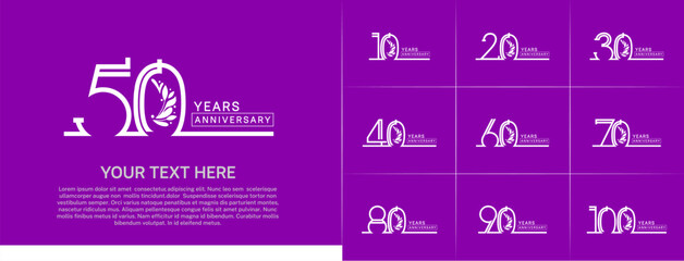 set of anniversary logotype white color with ornament for special celebration event