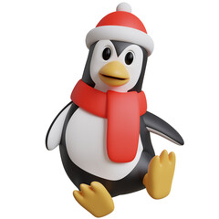 3d render of penguin pose with christmas season.