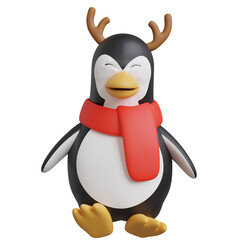3d render of penguin pose with christmas season.