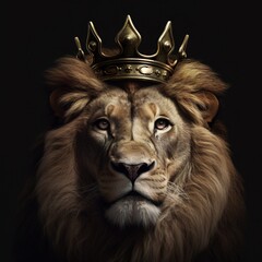 portrait of a majestic lion with a crown