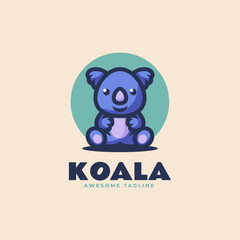 Vector Logo Illustration Koala Mascot Cartoon Style.