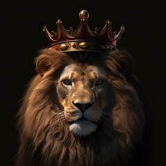 portrait of a majestic lion with a crown