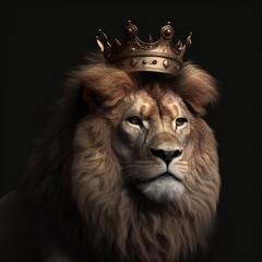 portrait of a majestic lion with a crown