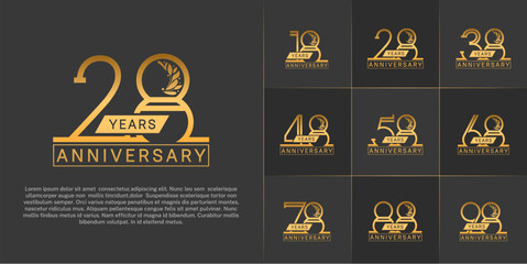 set of anniversary logotype golden color with ornament for special celebration event