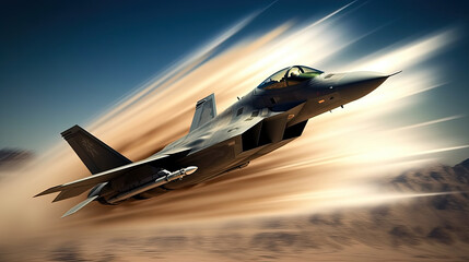 Military fighter jet goes supersonic - obrazy, fototapety, plakaty