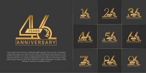set of anniversary logotype golden color with ornament for special celebration event - obrazy, fototapety, plakaty