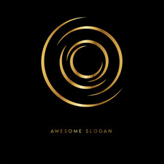 Abstract golden glowing shiny circle lines affect the vector background use for modern design logo