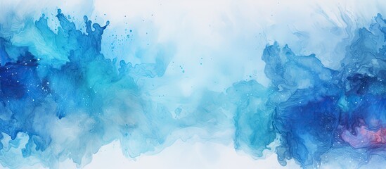 Fototapeta na wymiar The artist created a stunning watercolor illustration with bold blue splashes, abstract textures, and vibrant colors, using water and paint to create beautiful stains on the textured paper. The hand