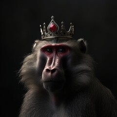Portrait of a majestic Baboon with a crown