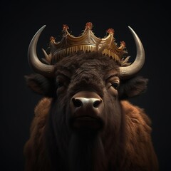 Naklejka premium Portrait of a majestic Bison with a crown