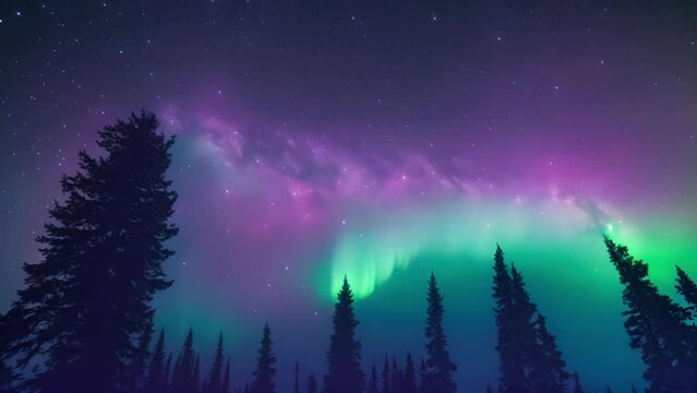 camera pans upwards reveal clear night sky, with aurora borealis playing across like canvas. lights intensify, they begin take shapes zodiac symbols, each recognizable distinct