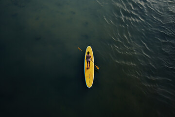 Woman Rowing a Yellow Boat in the Sea