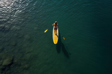 Woman Rowing a Yellow Boat in the Sea