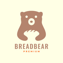 Fototapeta premium bear grizzly with bread food cute mascot character cartoon modern clean minimal logo design vector icon illustration