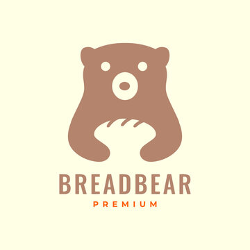 bear grizzly with bread food cute mascot character cartoon modern clean minimal logo design vector icon illustration