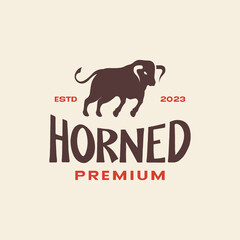 bull long horn angry simple silhouette vintage retro style simple logo design vector icon illustration