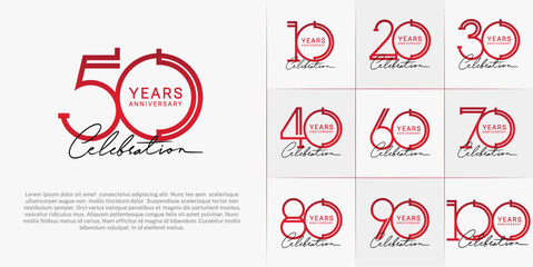 set of anniversary logotype red color and black calligraphy for special celebration event