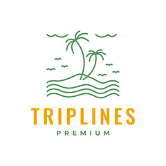 Fototapeta premium panorama view land coconut tree wind vacation line style simple modern logo design vector icon illustration
