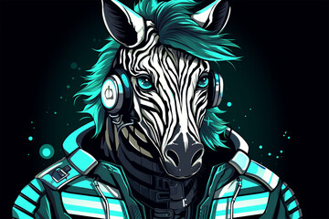 Fototapeta na wymiar character design of a cyberpunk style zebra