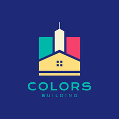 building apartment real estate house colorful exterior painting modern simple minimal logo design vector icon illustration