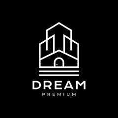 Fototapeta premium future house real estate apartment line style modern minimalist clean logo design vector icon illustration