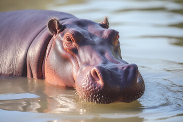 Big hippopotamus in Africa. Wildlife scene from nature. Animal in the habitat.