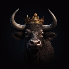 Naklejka premium Portrait of a majestic Buffalo with a crown