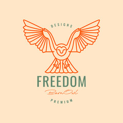 barn owl fly catching hunter nocturnal bird line style hipster vintage logo design vector icon illustration
