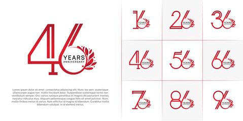 set of anniversary logotype red color and ornament for special celebration event