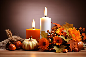 autumn still life with pumpkin and candle